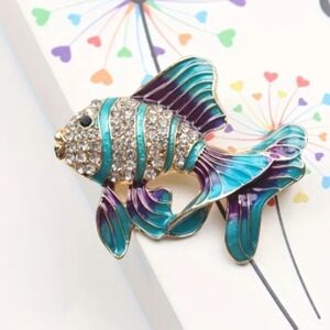 Colorful Fish Brooch with Crystals